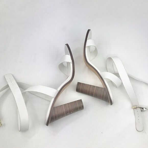Lulu’s SHELBIE White Leather Ankle Strap Stacked Heel Open Toe Sandals - Picture 5 of 16